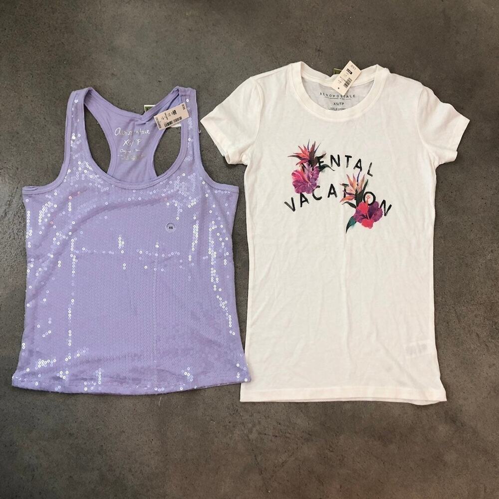Aeropostal vacation white tee purple sequence racerback tank top juniors xs